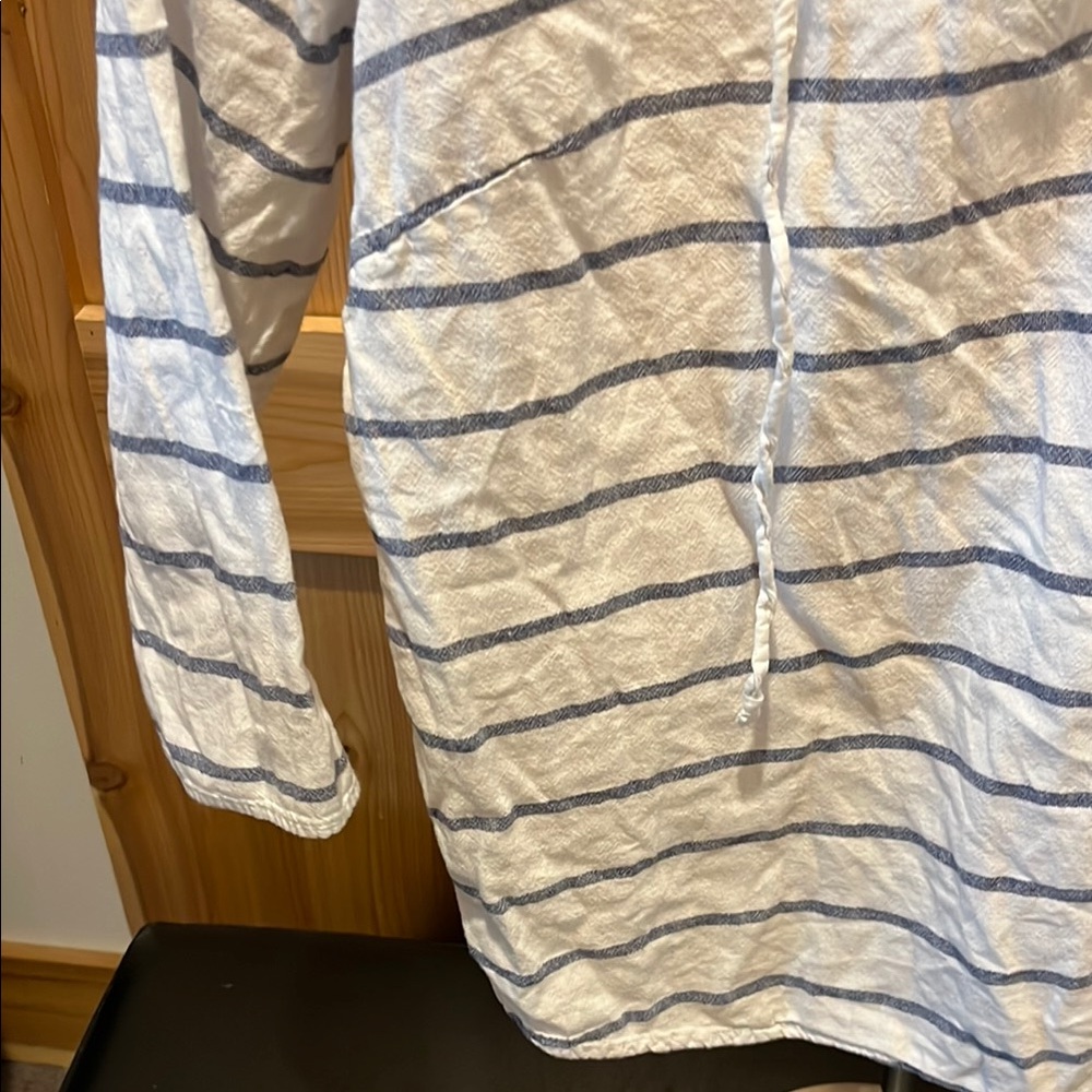 Sunday Women's Striped Blouse with Lace-Up Front in White and Blue - Picture 5 of 10